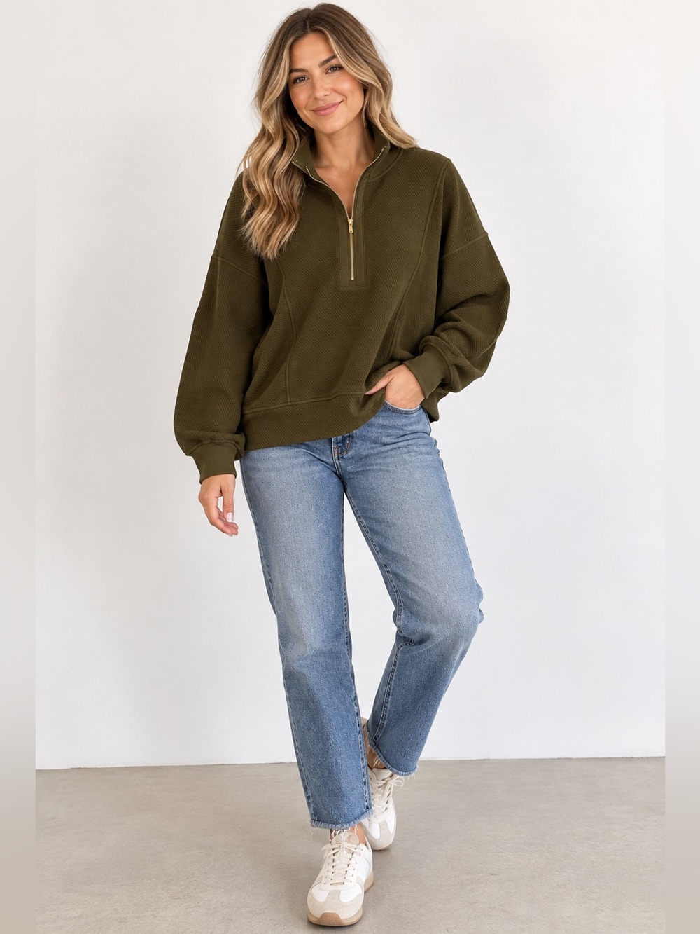 CALIA Elevate Ripple 1/4 Zip Dark Khaki Olive Size XL NEW